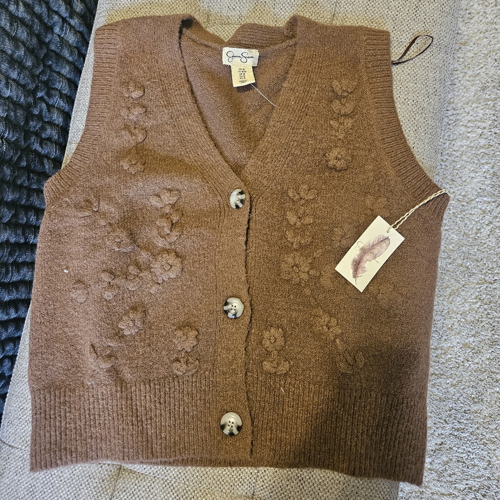 Jessica Simpson Brown Knit Button-Up Sweater Vest - NEW with Tags